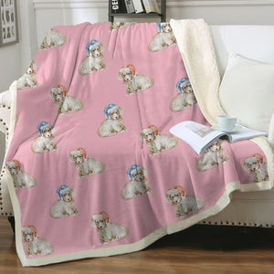 Watercolor Long Haired Wheaton Cream Dachshunds Christmas Fleece Blankets-Blanket-Bedding, Blankets, Christmas, Dachshund, Home Decor-Soft Pink-Single-18