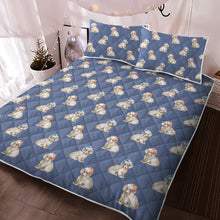 Load image into Gallery viewer, Watercolor Long Haired Wheaton Cream Dachshunds Christmas Quilted Bedding Set-Bedding-Bedding, Blankets, Christmas, Dachshund, Home Decor-Cornflower Blue-Twin-With Matching Pillowcases-12