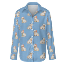 Load image into Gallery viewer, Watercolor Long Haired Wheaton Cream Dachshunds Christmas Women&#39;s Shirt-Apparel-Apparel, Christmas, Dachshund, Dog Mom Gifts, Shirt-Sky Blue-S-23