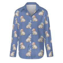 Load image into Gallery viewer, Watercolor Long Haired Wheaton Cream Dachshunds Christmas Women&#39;s Shirt-Apparel-Apparel, Christmas, Dachshund, Dog Mom Gifts, Shirt-Slate Blue-S-26