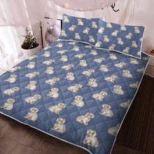 Load image into Gallery viewer, Watercolor Long Haired Wheaton Cream Dachshunds Quilted Bedding Set-Bedding-Bedding, Blankets, Dachshund, Home Decor-Cornflower Blue-With Matching Pillowcases-Twin-12