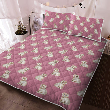 Watercolor Long Haired Wheaton Cream Dachshunds Quilted Bedding Set 360x