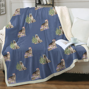 Watercolor Magic German Shepherds Christmas Fleece Blanket - 8 Colors-Blanket-Bedding, Blankets, Christmas, German Shepherd, Home Decor-Cornflower Blue-Single-21