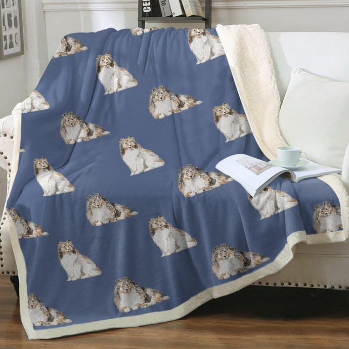 Watercolor Mahogany Sable Shelties Collies Fleece Blanket - 8 Colors-Blanket-Bedding, Blankets, Home Decor, Rough Collie, Shetland Sheepdog-Cornflower Blue-Single-1