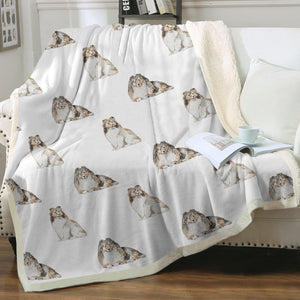 Watercolor Mahogany Sable Shelties Collies Fleece Blanket - 8 Colors-Blanket-Bedding, Blankets, Home Decor, Rough Collie, Shetland Sheepdog-Crisp White-Single-15