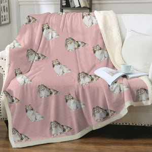 Watercolor Mahogany Sable Shelties Collies Fleece Blanket - 8 Colors-Blanket-Bedding, Blankets, Home Decor, Rough Collie, Shetland Sheepdog-Soft Pink-Single-17