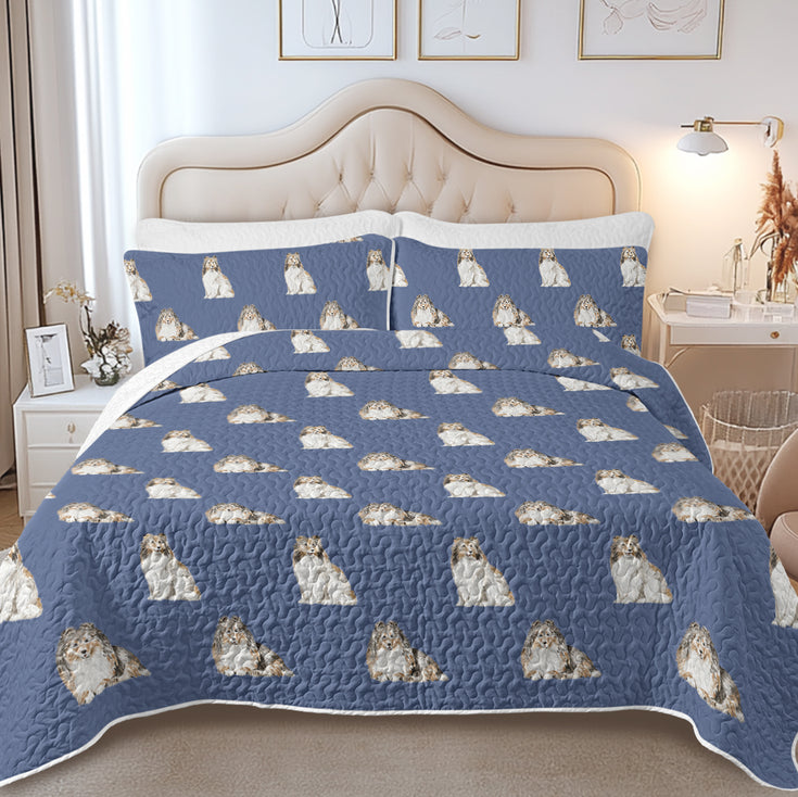 Watercolor Mahogany Sable Shelties Collies Quilted Bedding Set-Bedding-Bedding,Blankets,Christmas,Home Decor-7