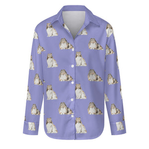 Watercolor Mahogany Sable Shelties Collies Women's Shirt-Apparel-Apparel, Dog Mom Gifts, Shirt-S-Lavender Purple-32