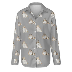 Watercolor Mahogany Sable Shelties Collies Women's Shirt-Apparel-Apparel, Dog Mom Gifts, Shirt-S-Parisian Gray-35