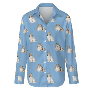 Watercolor Mahogany Sable Shelties Collies Women's Shirt-Apparel-Apparel, Dog Mom Gifts, Shirt-S-Sky Blue-23