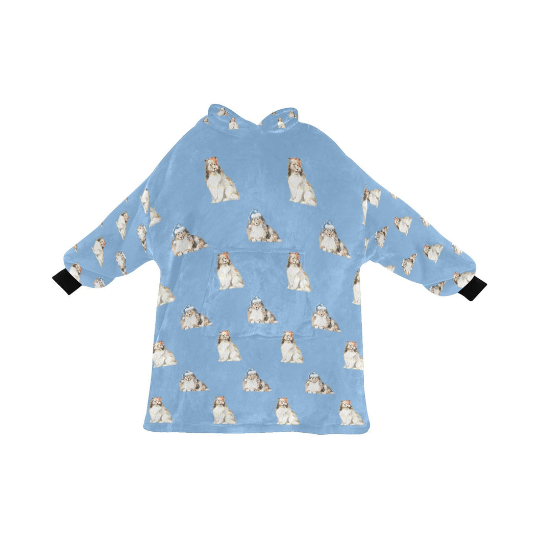 Watercolor Mahogany Shelties Collies Christmas Blanket Hoodie-Blanket-Apparel, Blanket Hoodie, Blankets, Dog Mom Gifts, Rough Collie, Shetland Sheepdog-Sky Blue-ONE SIZE-22