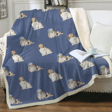 Load image into Gallery viewer, Watercolor Mahogany Shelties Collies Christmas Fleece Blanket - 8 Colors-Blanket-Bedding, Blankets, Christmas, Home Decor, Rough Collie, Shetland Sheepdog-Cornflower Blue-Single-21