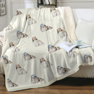 Watercolor Mahogany Shelties Collies Christmas Fleece Blanket - 8 Colors-Blanket-Bedding, Blankets, Christmas, Home Decor, Rough Collie, Shetland Sheepdog-Ivory Cream-Single-17