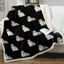 Load image into Gallery viewer, Watercolor Mahogany Shelties Collies Christmas Fleece Blanket - 8 Colors-Blanket-Bedding, Blankets, Christmas, Home Decor, Rough Collie, Shetland Sheepdog-Midnight Black-Single-16