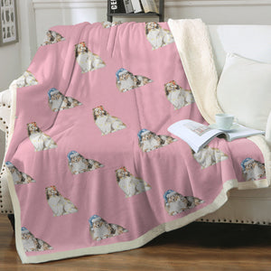 Watercolor Mahogany Shelties Collies Christmas Fleece Blanket - 8 Colors-Blanket-Bedding, Blankets, Christmas, Home Decor, Rough Collie, Shetland Sheepdog-Soft Pink-Single-18