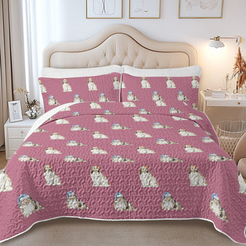Watercolor Mahogany Shelties Collies Christmas Quilted Bedding Set-Bedding-Bedding,Blankets,Christmas,Home Decor-13