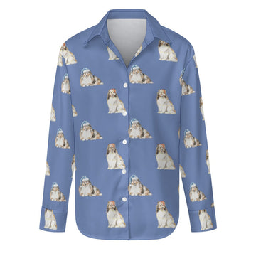 Watercolor Mahogany Shelties Collies Christmas Women's Shirt-Apparel-Apparel, Dog Mom Gifts, Rough Collie, Shetland Sheepdog, Shirt, Whippet-S-CornflowerBlue-20