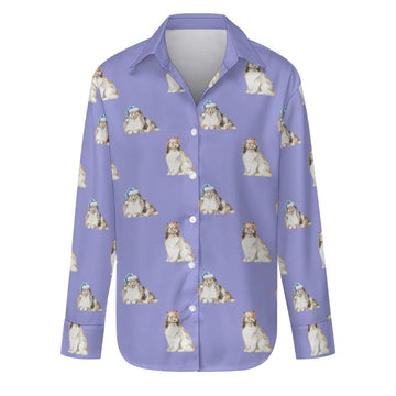 Watercolor Mahogany Shelties Collies Christmas Women's Shirt-Apparel-Apparel, Dog Mom Gifts, Rough Collie, Shetland Sheepdog, Shirt, Whippet-S-CornflowerBlue_1-30