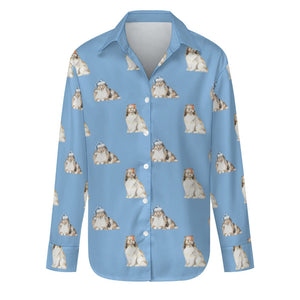 Watercolor Mahogany Shelties Collies Christmas Women's Shirt-Apparel-Apparel, Dog Mom Gifts, Rough Collie, Shetland Sheepdog, Shirt, Whippet-S-LightSkyBlue-16