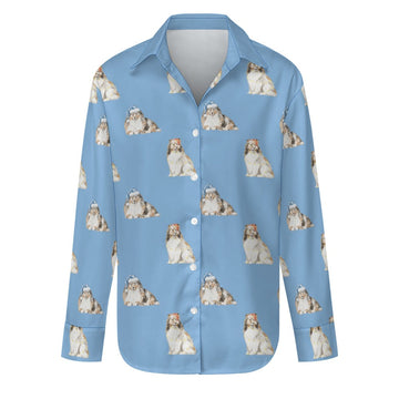 Watercolor Mahogany Shelties Collies Christmas Women's Shirt-Apparel-Apparel, Dog Mom Gifts, Rough Collie, Shetland Sheepdog, Shirt, Whippet-S-LightSkyBlue-16