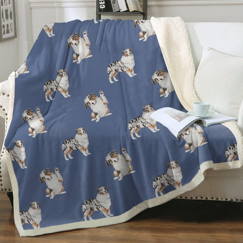 Watercolor Memories Australian Shepherds Sherpa Fleece Blanket - 8 Colors-Blanket-Australian Shepherd, Bedding, Blankets, Home Decor-6