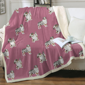 Watercolor Memories Australian Shepherds Sherpa Fleece Blanket - 8 Colors-Blanket-Australian Shepherd, Bedding, Blankets, Home Decor-8