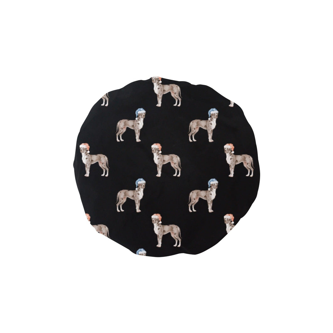 Watercolor Merle Great Dane Christmas Elastic Reusable Shower Caps-Accessories-Black-ONE SIZE-33