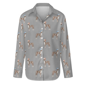 Watercolor Merle Great Dane Christmas Women's Shirt-Apparel-Apparel, Dog Mom Gifts, Great Dane, Shirt-Parisian Gray-S-35