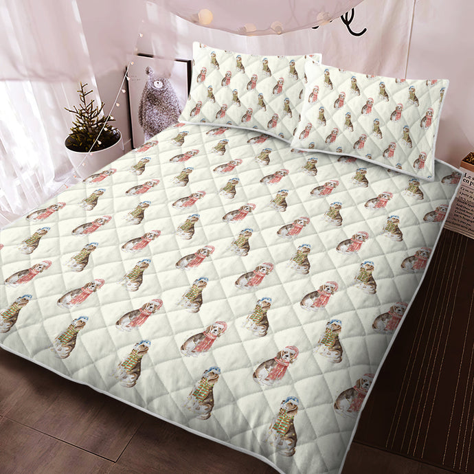 Watercolor Merriment Beagles Christmas Quilted Bedding Set-Bedding-Beagle, Bedding, Blankets, Christmas, Home Decor-5