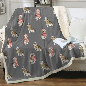 Watercolor Merriment Beagles Christmas Sherpa Fleece Blanket - 8 Colors-Blanket-Beagle, Bedding, Blankets, Home Decor-10