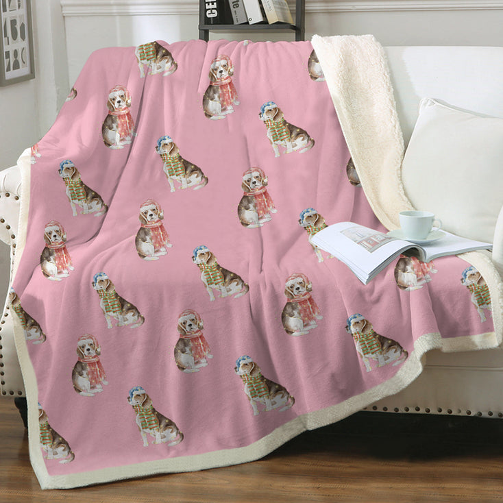 Watercolor Merriment Beagles Christmas Sherpa Fleece Blanket - 8 Colors-Blanket-Beagle, Bedding, Blankets, Home Decor-14