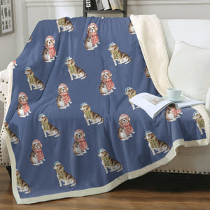 Watercolor Merriment Beagles Christmas Sherpa Fleece Blanket - 8 Colors-Blanket-Beagle, Bedding, Blankets, Home Decor-16