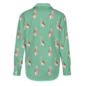 Watercolor Merriment Beagles Christmas Women's Shirt-Apparel--32