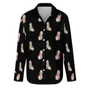 Watercolor Merriment Beagles Christmas Women's Shirt-Apparel-S-Black-41