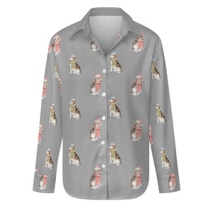 Watercolor Merriment Beagles Christmas Women's Shirt-Apparel-S-DarkGray-35