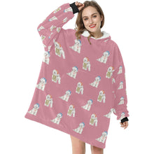 Load image into Gallery viewer, Watercolor Merriment Bichon Frises Christmas Blanket Hoodie-Blanket-Apparel, Bichon Frise, Blanket Hoodie, Blankets, Christmas, Dog Mom Gifts-11