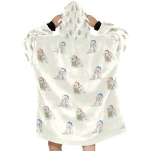 Load image into Gallery viewer, Watercolor Merriment Bichon Frises Christmas Blanket Hoodie-Blanket-Apparel, Bichon Frise, Blanket Hoodie, Blankets, Christmas, Dog Mom Gifts-4