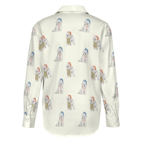 Watercolor Merriment Bichon Frises Christmas Women's Shirt-Apparel--4