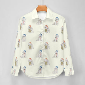 Watercolor Merriment Bichon Frises Christmas Women's Shirt-Apparel--7