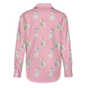 Watercolor Merriment Bichon Frises Christmas Women's Shirt-Apparel--9