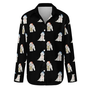 Watercolor Merriment Bichon Frises Christmas Women's Shirt-Apparel-S-Black-41