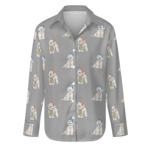 Watercolor Merriment Bichon Frises Christmas Women's Shirt-Apparel-S-DarkGray-37