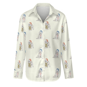 Watercolor Merriment Bichon Frises Christmas Women's Shirt-Apparel-S-Ivory5-1