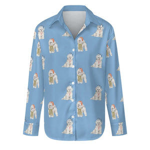 Watercolor Merriment Bichon Frises Christmas Women's Shirt-Apparel-S-LightSkyBlue-16