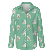 Load image into Gallery viewer, Watercolor Merriment Bichon Frises Christmas Women&#39;s Shirt-Apparel-S-MediumAquaMarine-27