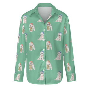 Watercolor Merriment Bichon Frises Christmas Women's Shirt-Apparel-S-MediumAquaMarine-27