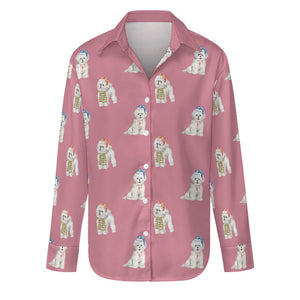 Watercolor Merriment Bichon Frises Christmas Women's Shirt-Apparel-S-PaleVioletRed-15