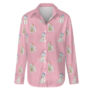 Watercolor Merriment Bichon Frises Christmas Women's Shirt-Apparel-S-Pink-6