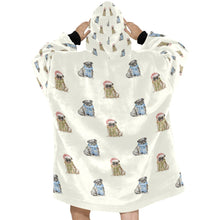 Load image into Gallery viewer, Watercolor Merriment Pugs Christmas Blanket Hoodie-Blanket-Apparel, Blanket Hoodie, Blankets, Dog Mom Gifts, Pug-15