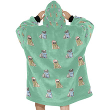 Load image into Gallery viewer, Watercolor Merriment Pugs Christmas Blanket Hoodie-Blanket-Apparel, Blanket Hoodie, Blankets, Dog Mom Gifts, Pug-30